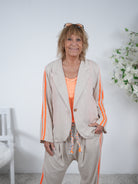 leichter Leinen Blazer mit Streifen Einheitsgröße (ca Gr. 38 "oversize"-42 44) Neon Orange