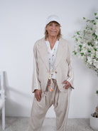 leichter Leinen Blazer mit Streifen Einheitsgröße (ca Gr. 38 "oversize"-42 44) Weiß