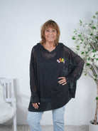 Leichter Netz Hoody mit bunten Buchstaben Einheitsgröße (ca Gr. 42 "oversize"-46 48) Anthrazit