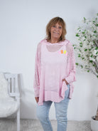 Leichter Netz Hoody mit bunten Buchstaben Einheitsgröße (ca Gr. 42 "oversize"-46 48) Rosa