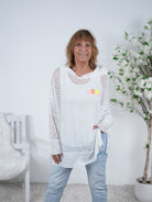 Leichter Netz Hoody mit bunten Buchstaben Einheitsgröße (ca Gr. 42 "oversize"-46 48) Weiß
