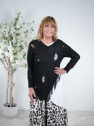 leichter Strickpulli im Destroyed Look One Size (ca Gr. 36-40) Schwarz