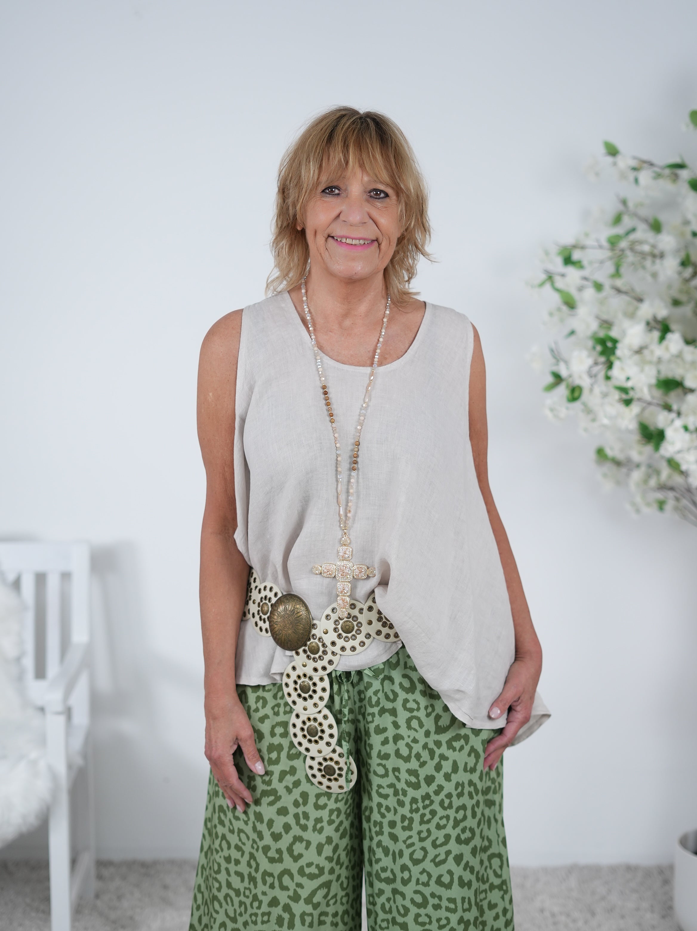 leichtes Leinen Top mit Rundhalsausschnitt Einheitsgröße (ca Gr. 40 "oversize"-44) Beige