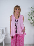 leichtes Leinen Top mit Rundhalsausschnitt Einheitsgröße (ca Gr. 40 "oversize"-44) Rosa