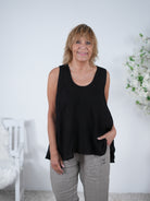 leichtes Leinen Top mit Rundhalsausschnitt Einheitsgröße (ca Gr. 40 "oversize"-44) Schwarz