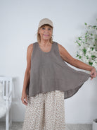 leichtes Leinen Top mit Rundhalsausschnitt