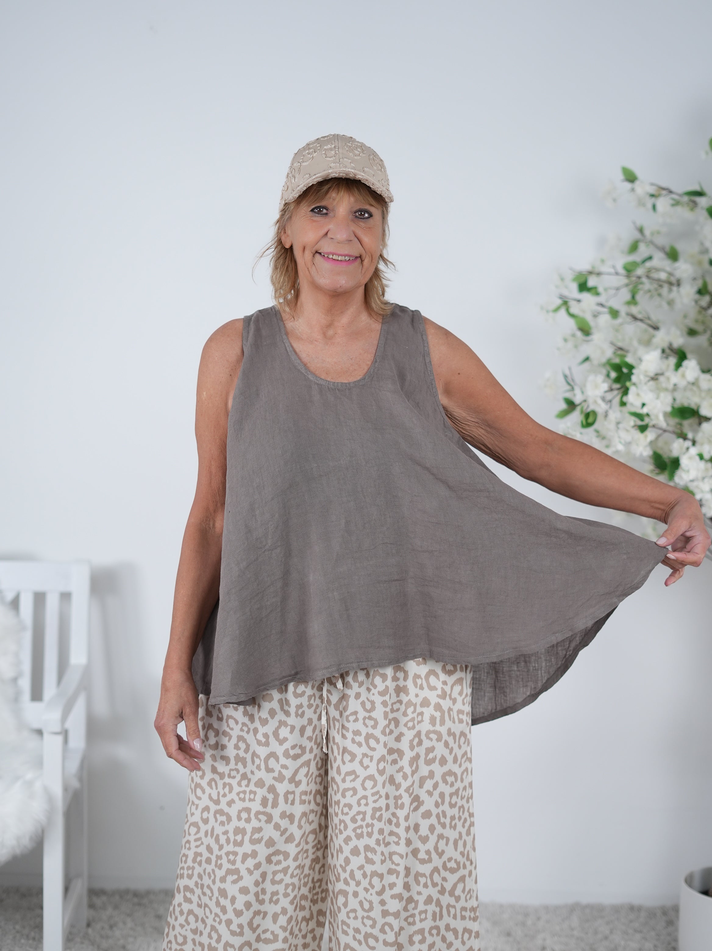 leichtes Leinen Top mit Rundhalsausschnitt