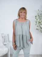 leichtes Top im Seiden Look Einheitsgröße (ca Gr. 38 "oversize"-42 44) Olive