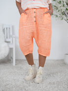 Leinen Baggy mit Knopfleiste Neon Orange