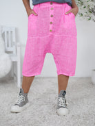 Leinen Baggy mit Knopfleiste Neon Pink