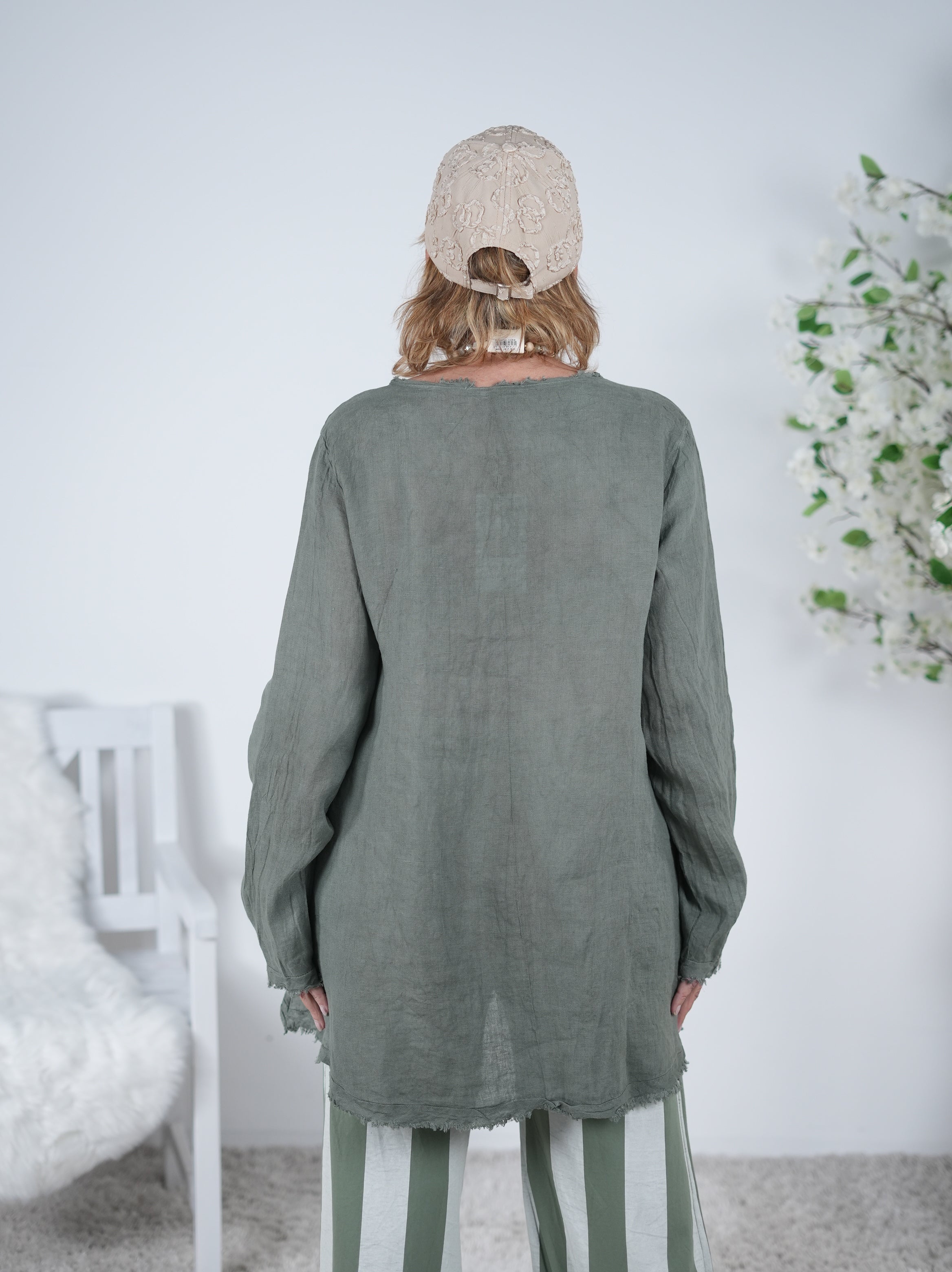 Leinen Bluse, langarm