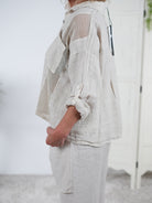 Leinen Bluse mit Netz Elementen