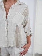 Leinen Bluse mit Netz Elementen