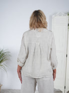 Leinen Bluse mit Netz Elementen
