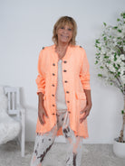 Leinen Cardigan mit auffälligen Knöpfen Einheitsgröße (ca Gr. 40 "oversize"-44) Neon Orange