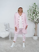Leinen Cardigan mit auffälligen Knöpfen Einheitsgröße (ca Gr. 40 "oversize"-44) Rosa
