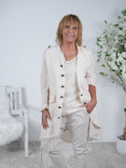 Leinen Cardigan mit auffälligen Knöpfen Einheitsgröße (ca Gr. 40 "oversize"-44) Vanille