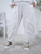 Leinen Pants mit Fransen und Gummibund