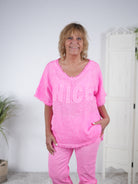 Leinen Shirt mit "Nice" Schriftzug