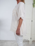 Leinen Shirt mit "Nice" Schriftzug
