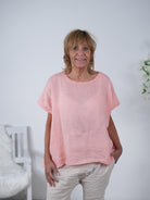 Lockeres Leinen Shirt mit Rundhalsausschnitt Einheitsgröße (ca Gr. 38 "oversize"-44) Lachs