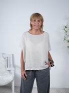 Lockeres Leinen Shirt mit Rundhalsausschnitt Einheitsgröße (ca Gr. 38 "oversize"-44) Beige