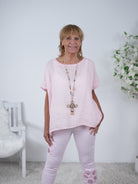 Lockeres Leinen Shirt mit Rundhalsausschnitt Einheitsgröße (ca Gr. 38 "oversize"-44) Rosa