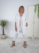 Long Bluse aus Leinen mit Knopfleiste Weiß