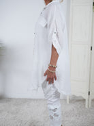 Long Bluse aus Leinen mit Knopfleiste