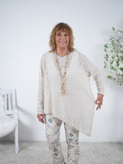 Long Shirt im asymmetrischen Schnitt aus Spitze One Size (ca Größe 42 44-46 48) Beige