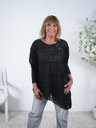 Long Shirt im asymmetrischen Schnitt aus Spitze One Size (ca Größe 42 44-46 48) Schwarz