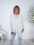 Long Shirt im asymmetrischen Schnitt aus Spitze One Size (ca Größe 42 44-46 48) Weiß