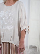 Luftige Leinen Bluse mit großem Print