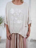 Luftige Leinen Bluse mit großem Print