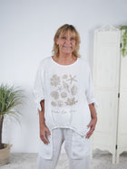 Luftige Leinen Bluse mit großem Print