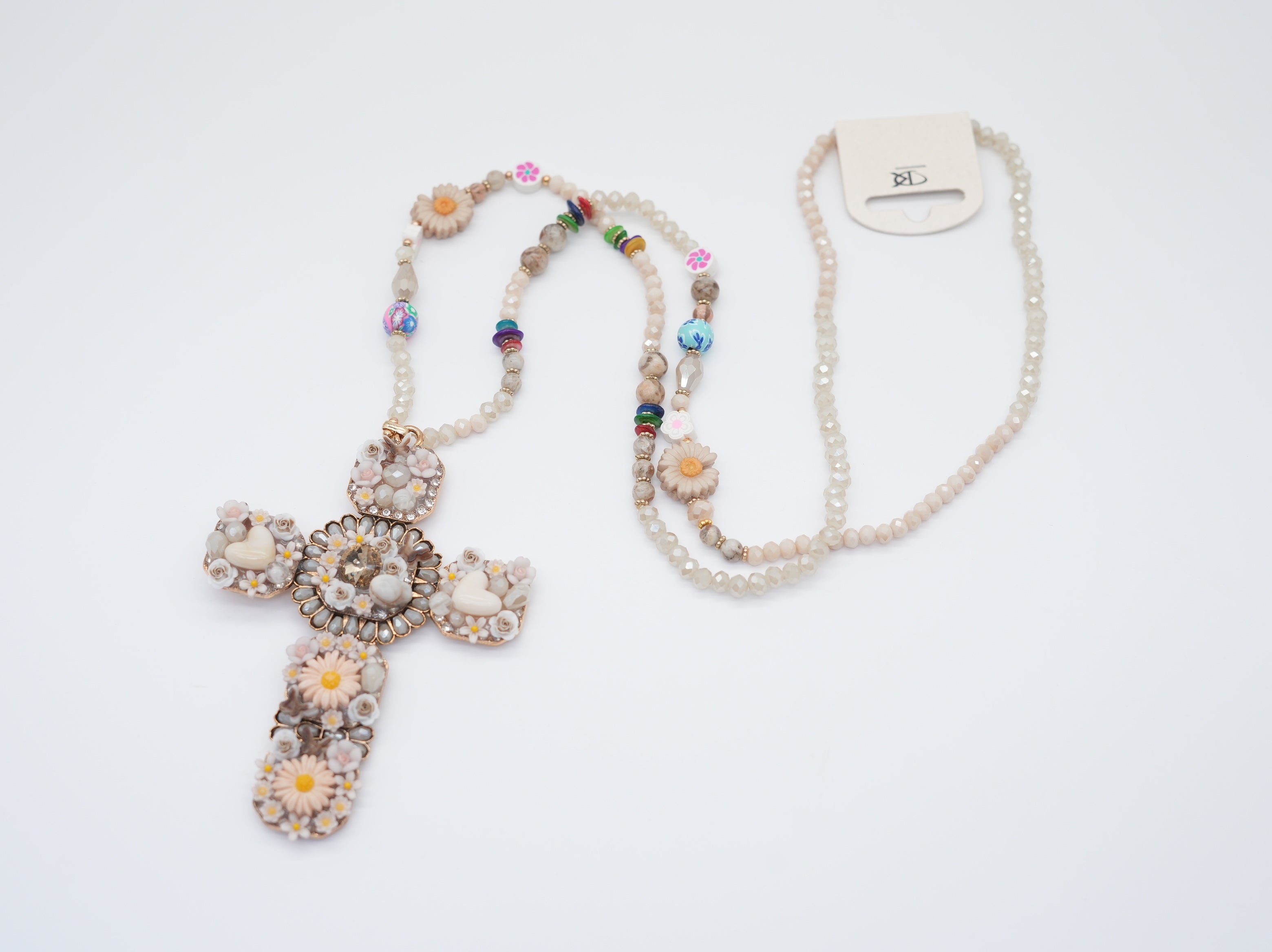 Modeschmuck Kette mit Blümchen und Kreuz