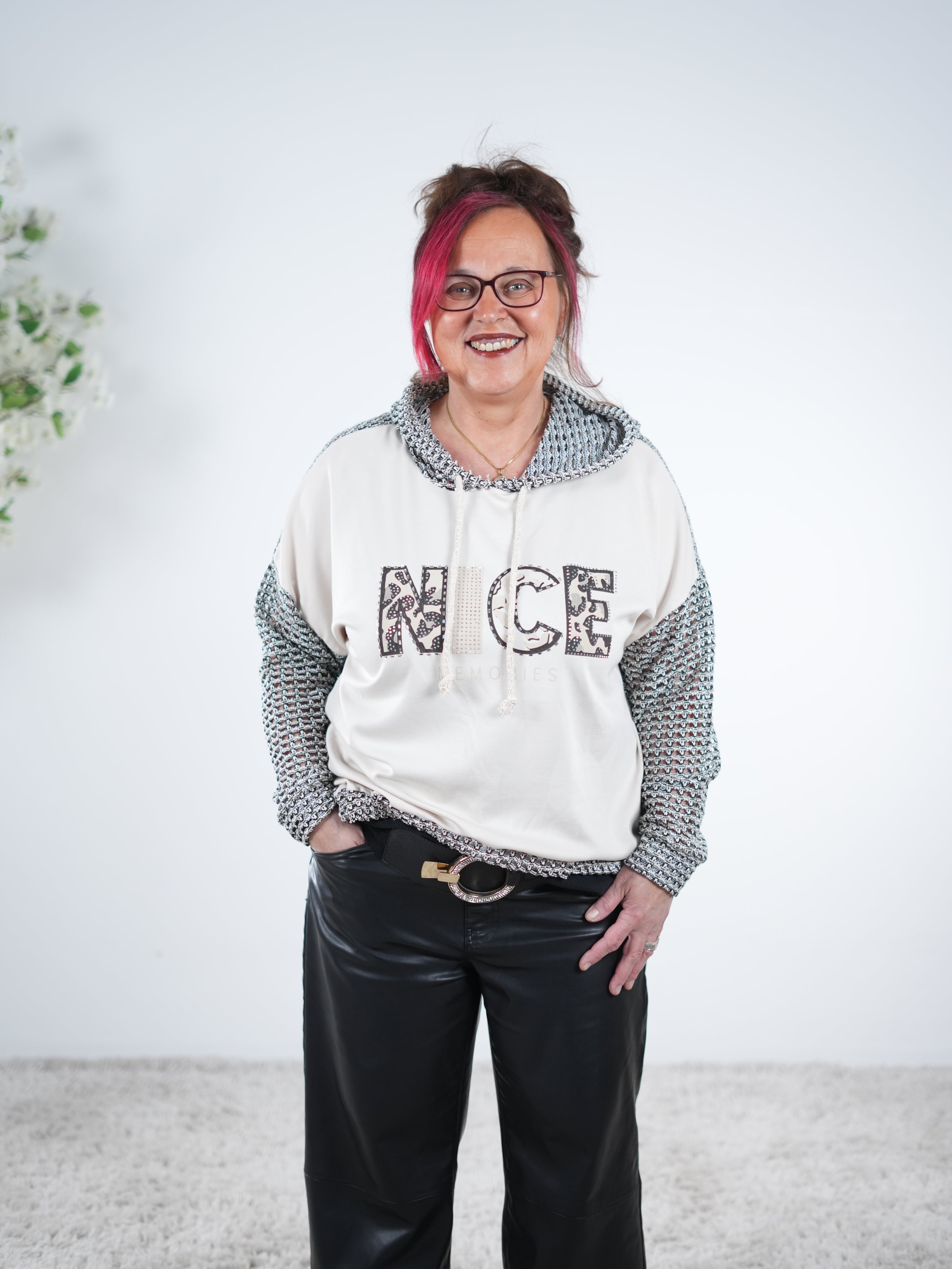 Netz Hoody im Materialmix One Size (ca Gr. 38-44) Schwarz