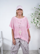 Netz Poncho mit ausgefranztem Abschluss Einheitsgröße (ca Gr. 38 "oversize"-42) Rosa