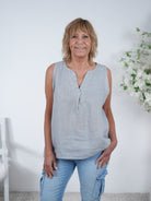 Niedliche Leinen Tops mit V-Ausschnitt Einheitsgröße (ca Größe 38 40-44) Grau
