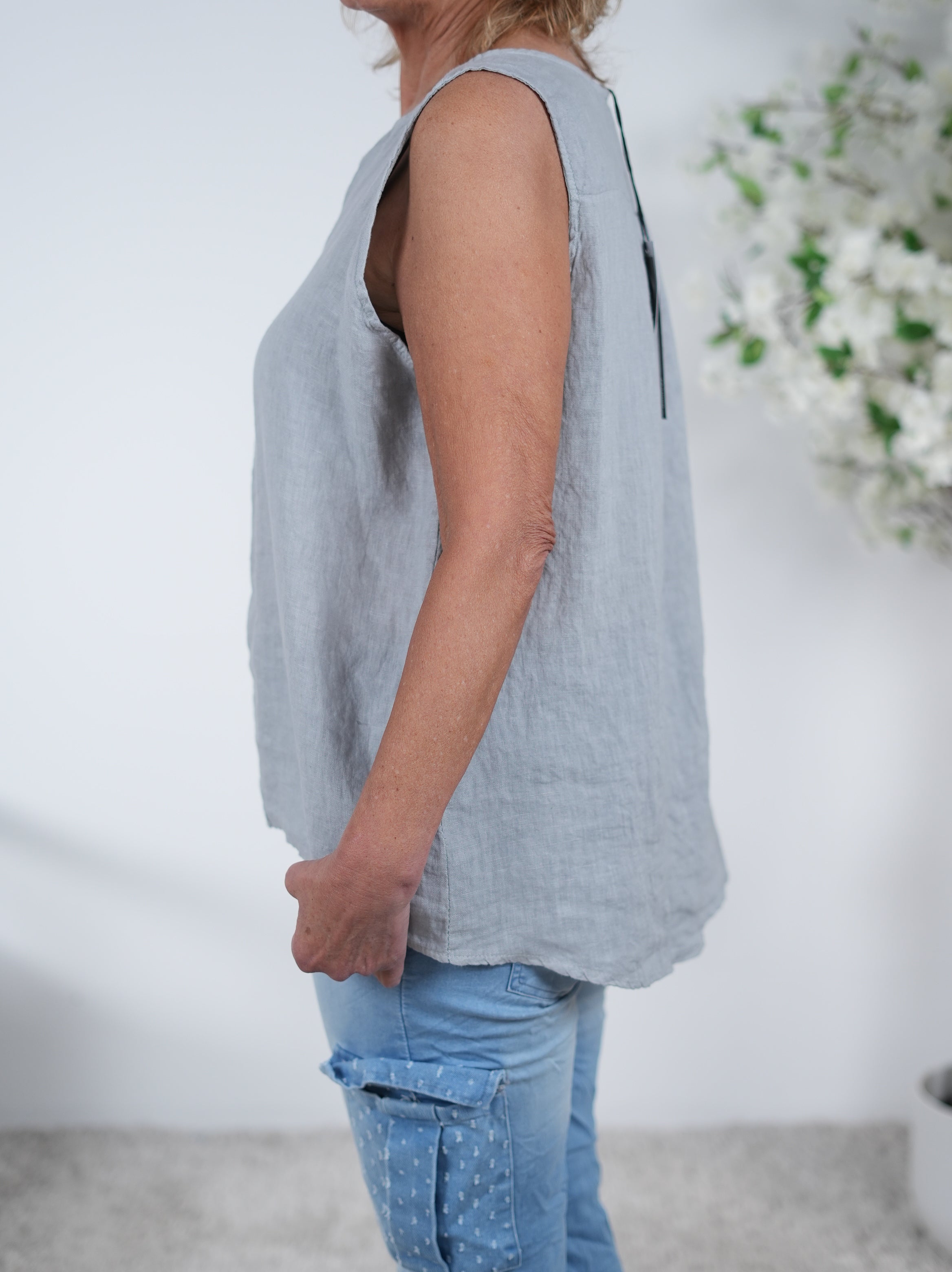 Niedliche Leinen Tops mit V-Ausschnitt