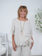 Niedliches Leinen Shirt mit Raffung Einheitsgröße (ca Gr. 38 "oversize"-42) Beige