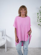 oversize Basic Shirt im Vokuhila Schnitt One Size (ca Gr. 42 44 "oversize"-48 50) Pink