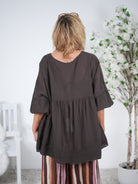 oversize Baumwoll-Bluse mit V-Ausschnitt
