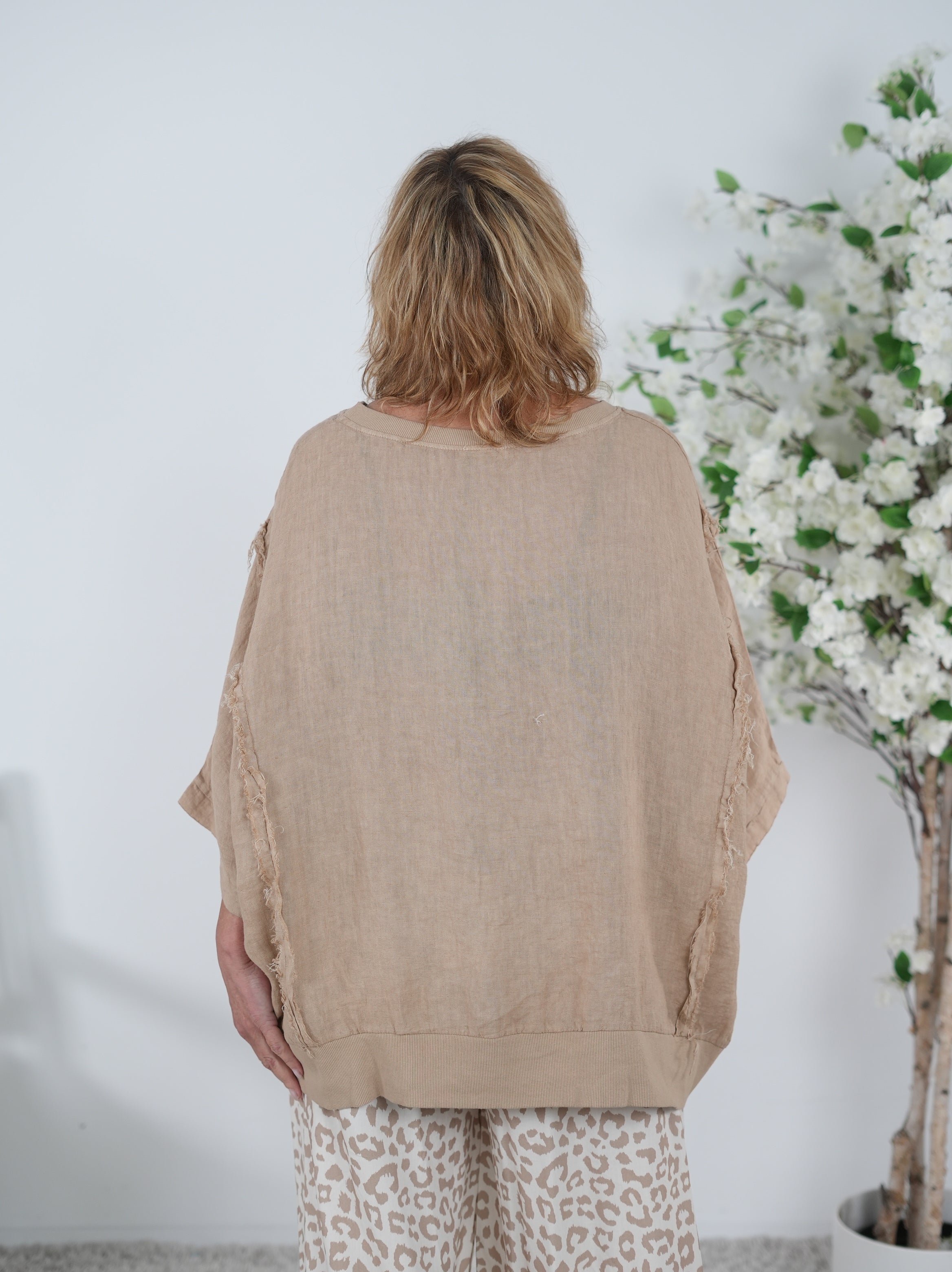 oversize Leinen Shirt mit Außennaht