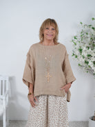 oversize Leinen Shirt mit Außennaht Einheitsgröße (ca Gr. 40"oversize"-46) Camel