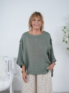 oversize Leinen Shirt mit Außennaht Einheitsgröße (ca Gr. 40"oversize"-46) Olive