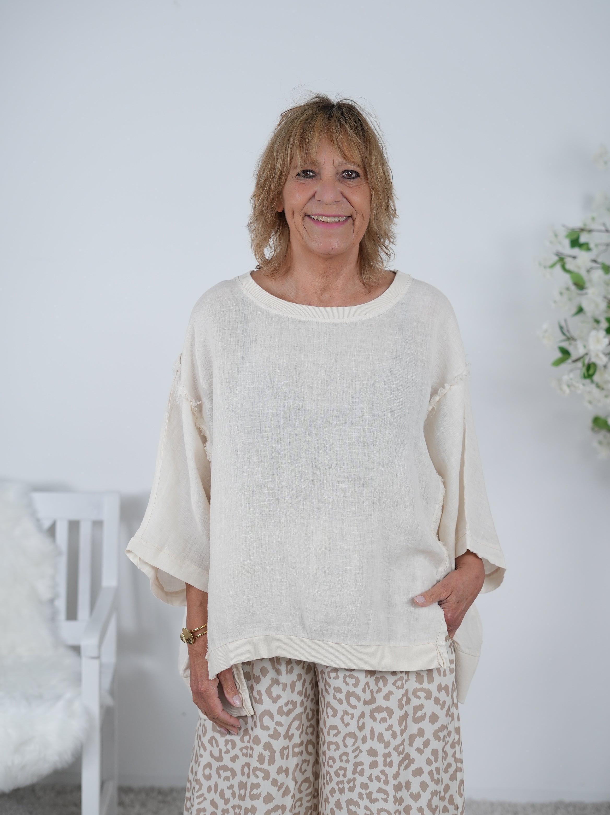 oversize Leinen Shirt mit Außennaht Einheitsgröße (ca Gr. 40"oversize"-46) Vanille