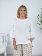 oversize Leinen Shirt mit Außennaht Einheitsgröße (ca Gr. 40"oversize"-46) Weiß