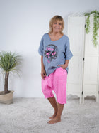 oversize Leinen Shirt mit Totenkopf Motiv