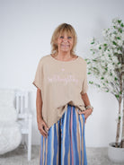 Oversize Shirt im Materialmix mit Schriftzug
